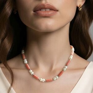 Coral and White  Freshwater pearl necklace 🆕